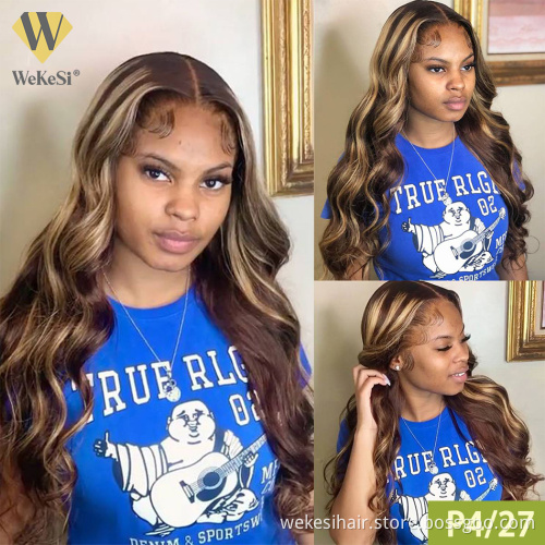 Natrual Black Blonde Highlights Wig Mix Color Deep Wave Curly Pre Plucked HD Transparent Lace Front Raw Virgin Human Hair Wigs